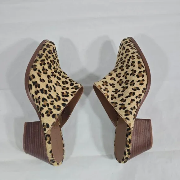 Coconuts by Matisse Animal Print Mules Heels Size 8 Calf Hair Leopard Slip On - Picture 6 of 9